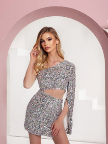  CHARLOTTE SEQUIN CUT OUT MINI DRESS SILVER