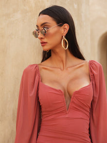  PENELOPE PUFF SLEEVE MINI DRESS RED